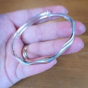 Solid 999 Sterling Silver Wave Bangle Bracelet